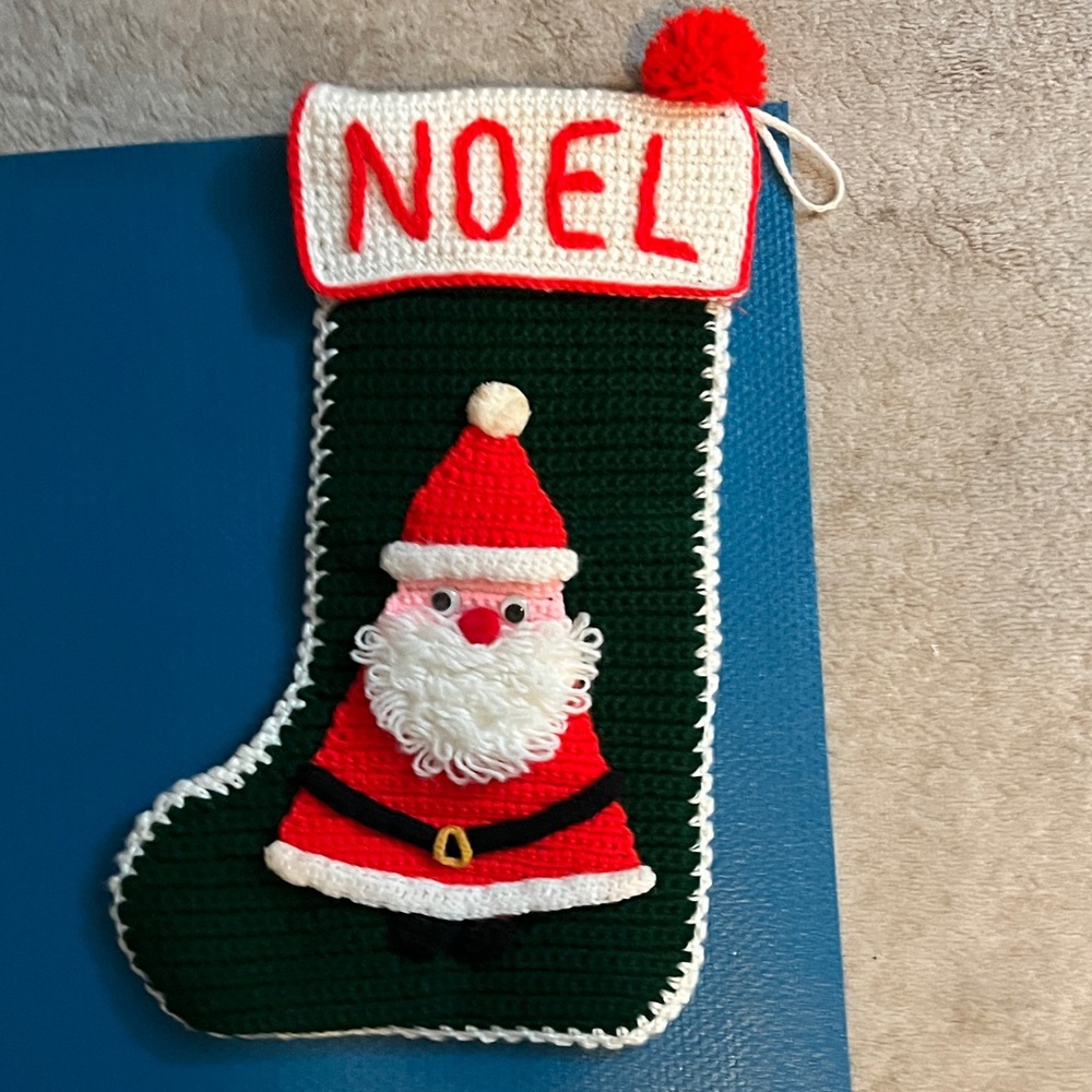 Handcrafted Noel Christmas Stocking with Santa Design